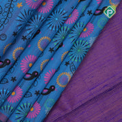 Peacock blue base multi color digital printed design edge border dhupion saree