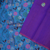 Peacock blue base multi color digital printed design edge border dhupion saree
