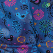 Peacock blue base multi color digital printed design edge border dhupion saree