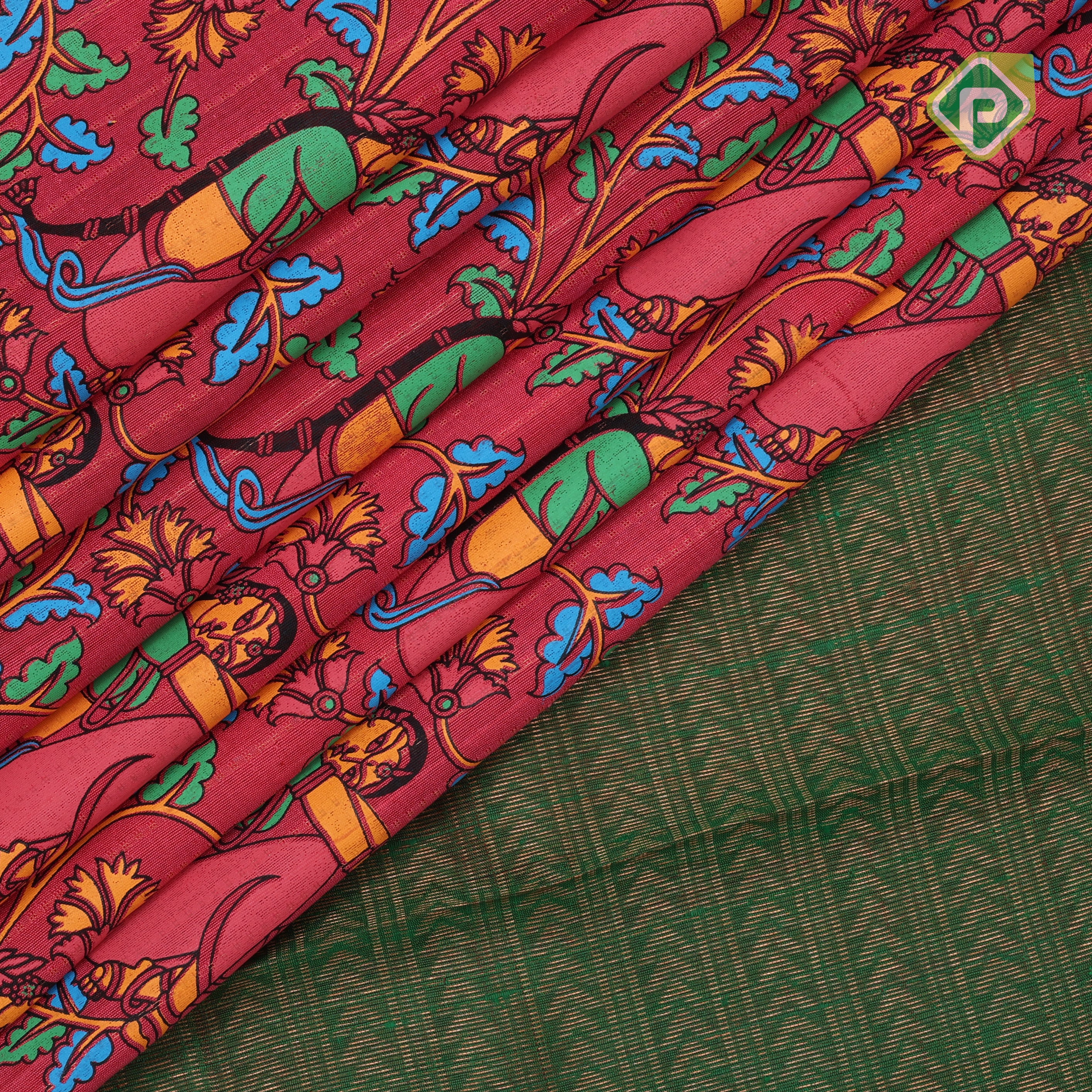 Red base multi color digital printed design Borderless dhupion saree