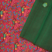 Red base multi color digital printed design Borderless dhupion saree