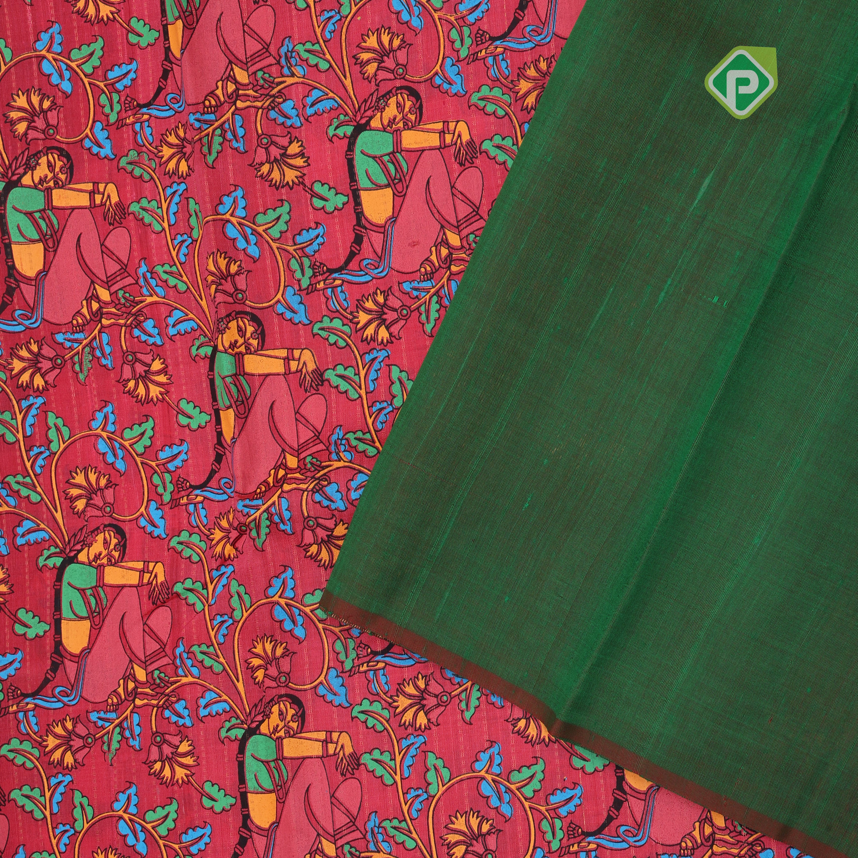 Red base multi color digital printed design Borderless dhupion saree