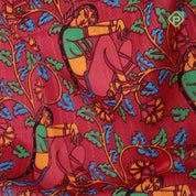 Red base multi color digital printed design Borderless dhupion saree