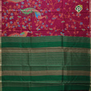 Red base multi color digital printed design Borderless dhupion saree