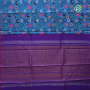 Peacock blue base multi color digital printed design edge border dhupion saree