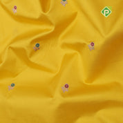 mango yellow gold zari meena work butta design contrast pink gold zari rangoli meena work border banaras silk saree