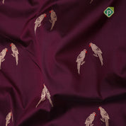 Dark purple gold zari parrot meena work red gold zari rangoli design border banaras silk saree