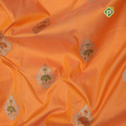 Peach orange silver zari meenawork thilagam butta bluiesh grey zari meena work border banaras silk saree