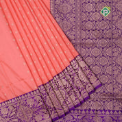 peach pink gold zari small flower design Purple gold zari rangoli border banaras silk saree