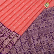 peach pink gold zari small flower design Purple gold zari rangoli border banaras silk saree