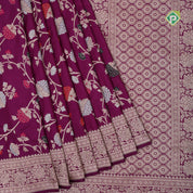 Dark pink silver gold zari grand floral design self gold zari rangoli design Banaras silk saree