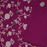 Dark pink silver gold zari grand floral design self gold zari rangoli design Banaras silk saree