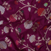 Dark pink silver gold zari grand floral design self gold zari rangoli design Banaras silk saree