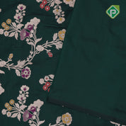 bottle green silver gold zari grand floral design self gold zari rangoli design Banaras silk saree