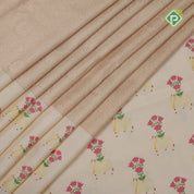 earth green silver zari grand floral creamy green cow and flower bunch digital print border silk saree