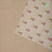 earth green silver zari grand floral creamy green cow and flower bunch digital print border silk saree