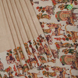 earth green silver gold zari grand floral creamy green animated digital print border silk saree