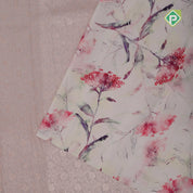 peach gold zari grand floral creamy sandal modern art digital printed border silk saree