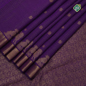 Purple gold zari micro checks and butta design self gold zari mayilkan border traditional silk saree