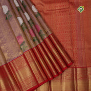 Lavender gold zari tissue multi color rose meena work design red gold zari border bridal tissue silk saree