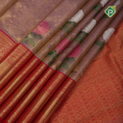 Lavender gold zari tissue multi color rose meena work design red gold zari border bridal tissue silk saree