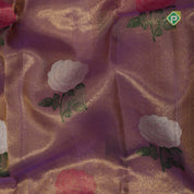 Lavender gold zari tissue multi color rose meena work design red gold zari border bridal tissue silk saree