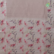 peach gold zari grand floral creamy sandal modern art digital printed border silk saree