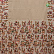 earth green silver zari grand floral creamy green cow and flower bunch digital print border silk saree