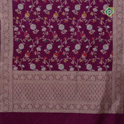 Dark pink silver gold zari grand floral design self gold zari rangoli design Banaras silk saree
