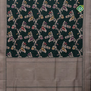 bottle green silver gold zari grand floral design self gold zari rangoli design Banaras silk saree