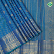 Peacock blue gold zari vairaoosi chakkram butta self gold zari designed multi lines border traditional silk saree