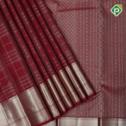 maroon gold zari multi lines checks self gold zari double design border traditional silk saree