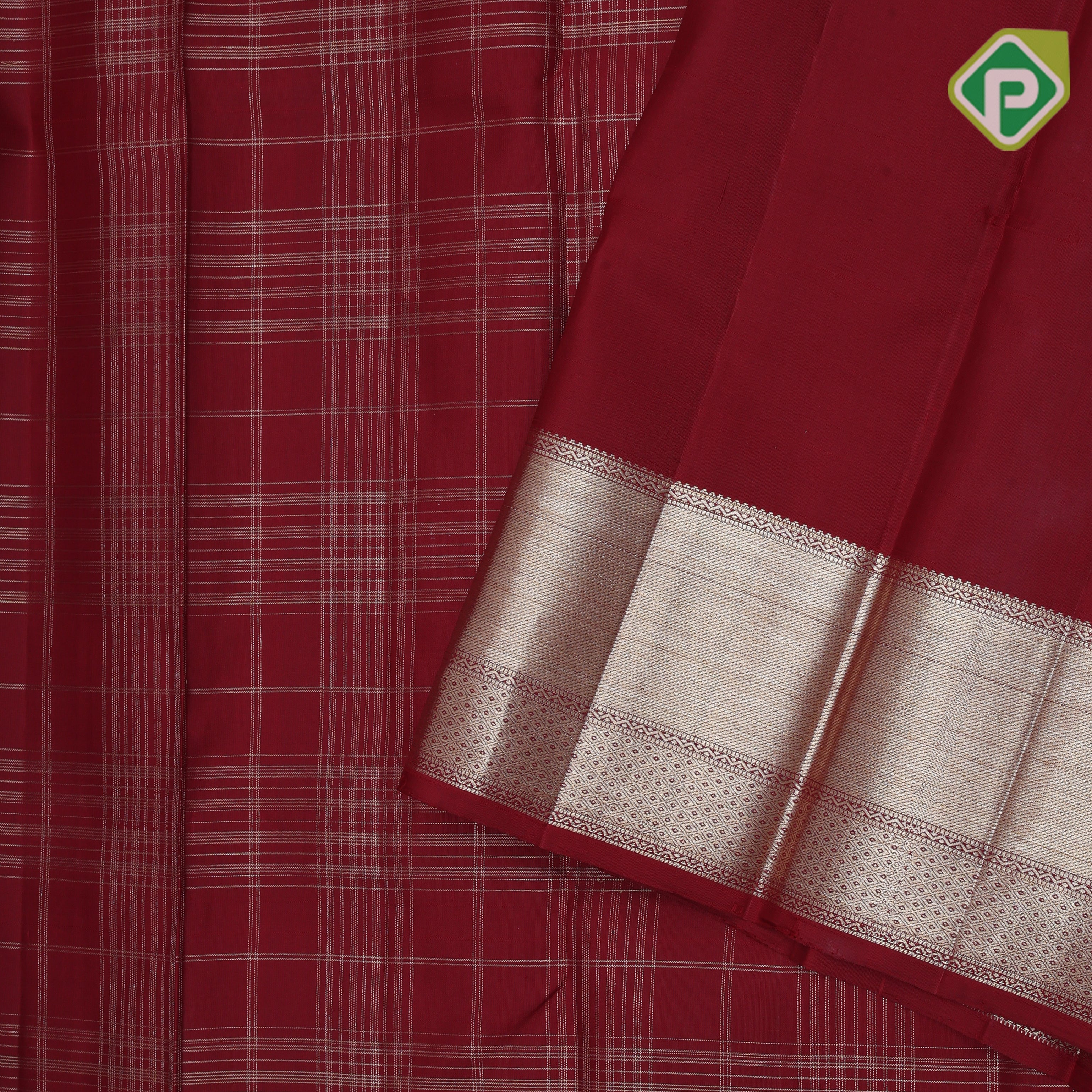 maroon gold zari multi lines checks self gold zari double design border traditional silk saree