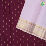 Beetroot pink gold zari mango thilagam butta contrast peach cream ambari design border Traditional silk saree