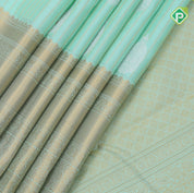 Pista green gold zari track stripes silver zari chariot design self gold zari border Traditional Silk Saree