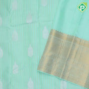Pista green gold zari track stripes silver zari chariot design self gold zari border Traditional Silk Saree