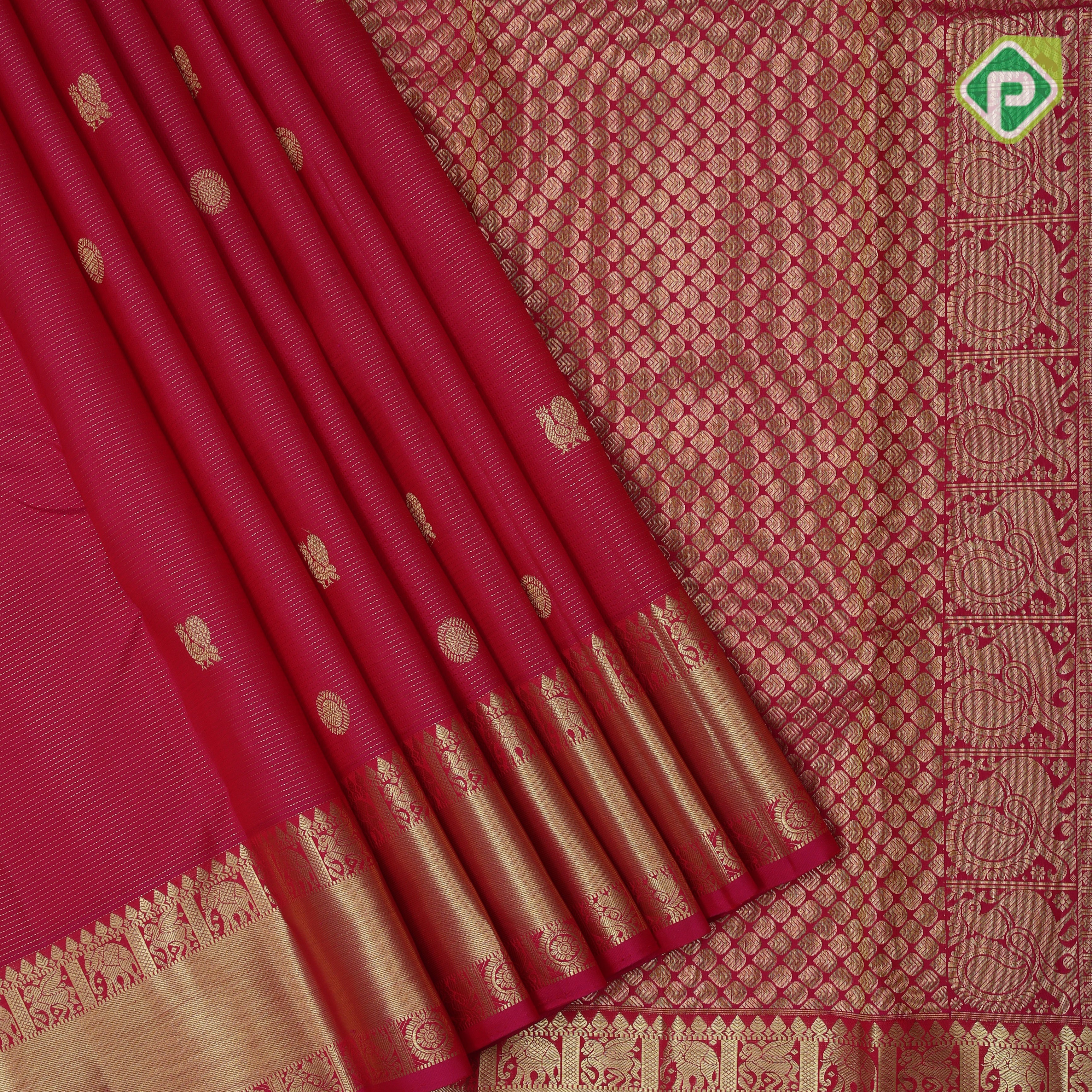 Rose pink gold zari vairaoosi annam chakkram butta self gold zari rettapet border traditional silk saree