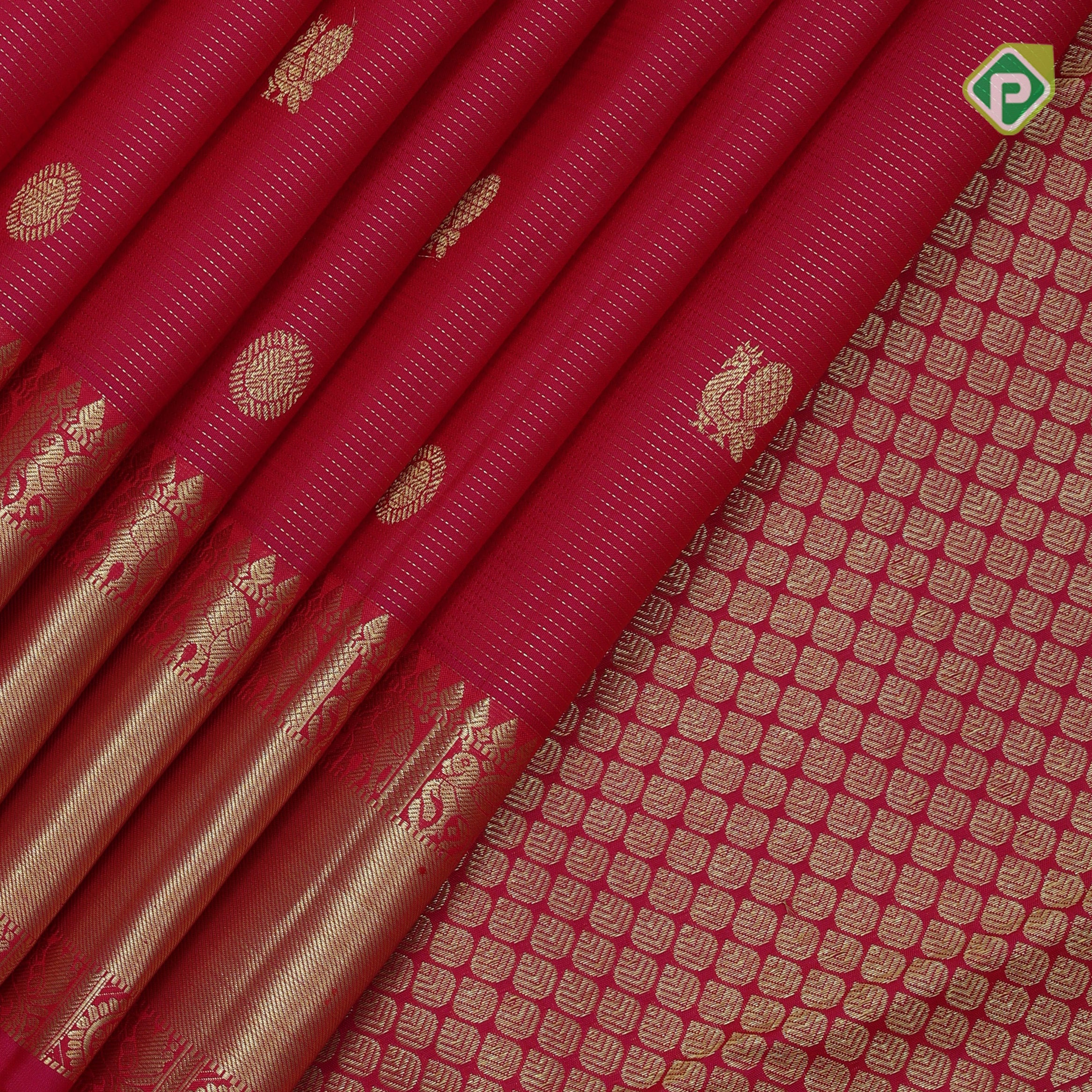 Rose pink gold zari vairaoosi annam chakkram butta self gold zari rettapet border traditional silk saree