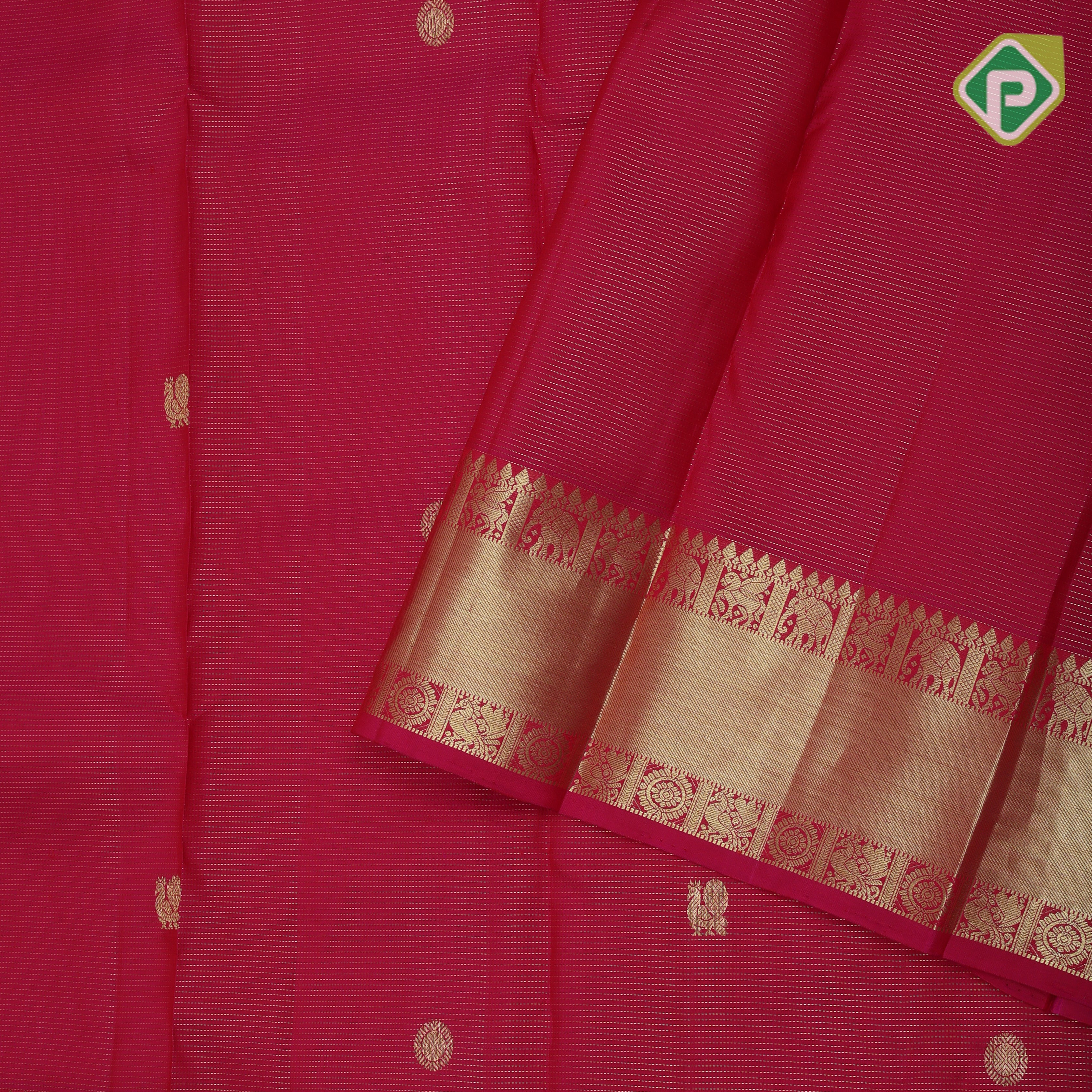 Rose pink gold zari vairaoosi annam chakkram butta self gold zari rettapet border traditional silk saree
