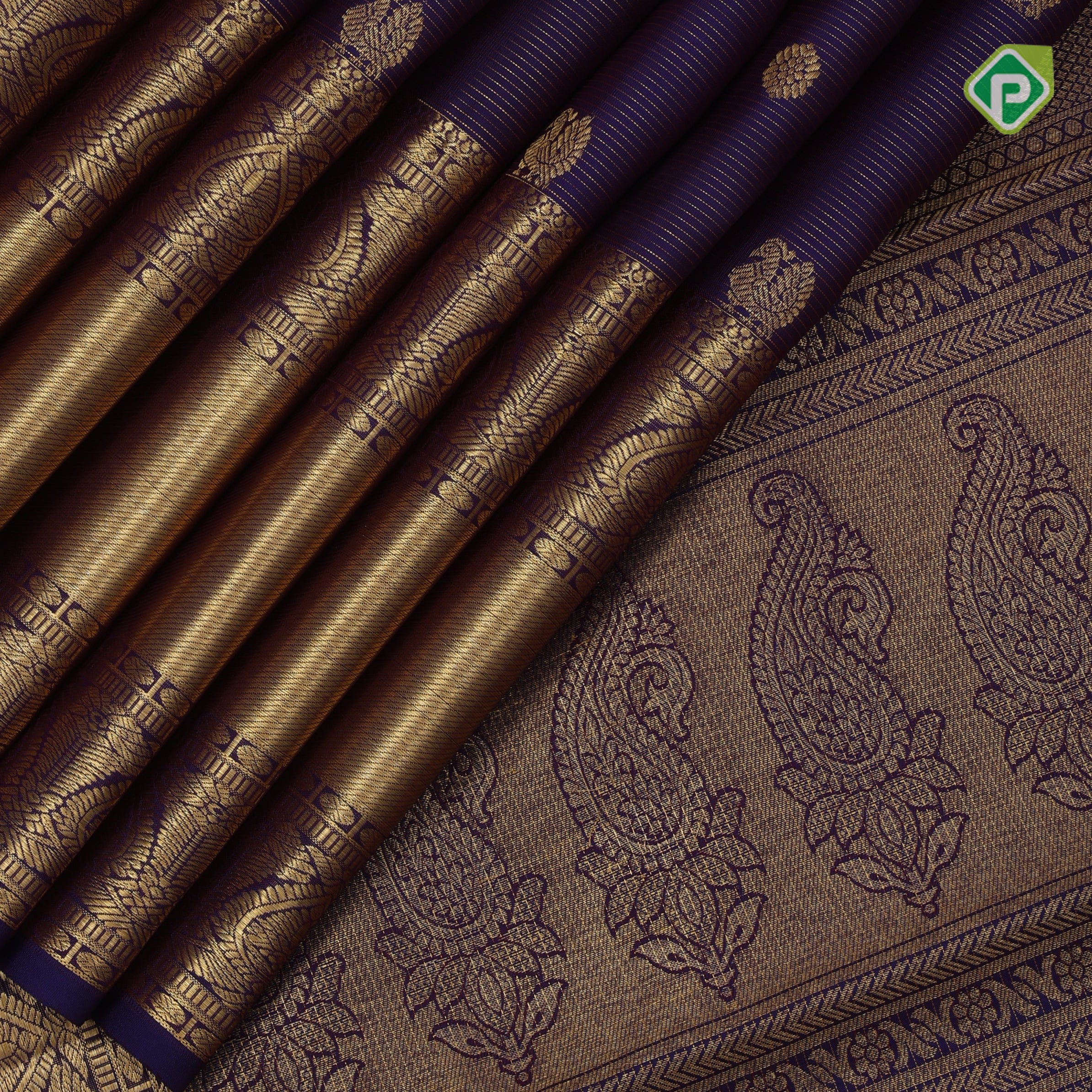 Purple blue gold zari vairaoosi butta design self gold zari mid bavanji border traditional silk saree