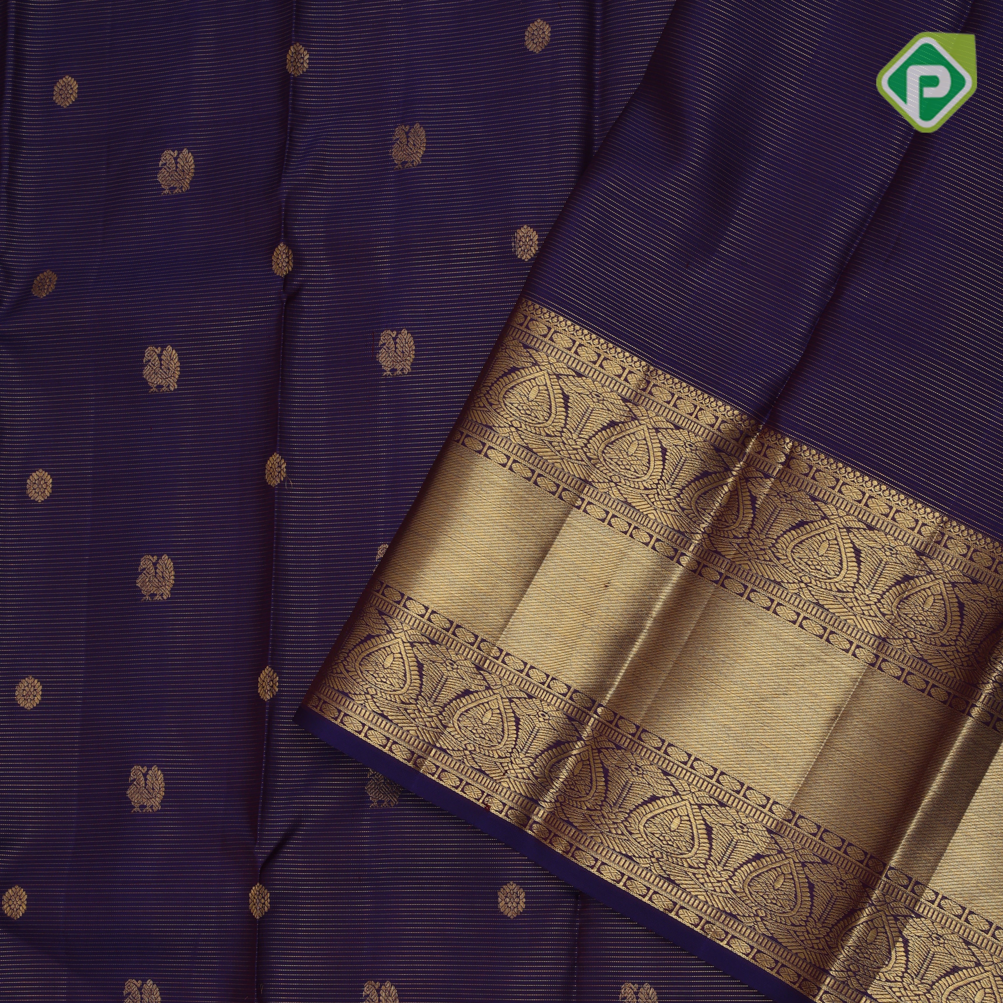 Purple blue gold zari vairaoosi butta design self gold zari mid bavanji border traditional silk saree