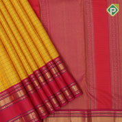Corn yellow green silk thread Checks design contrast rani pink meena work rettapet border traditional Silk saree