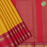 Corn yellow green silk thread Checks design contrast rani pink meena work rettapet border traditional Silk saree