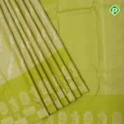 Mint green gold zari grand floral creeper design parrot green peacock design border grand bridal silk saree