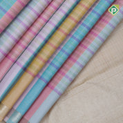 Multi color with silver gold zari checks self gold zari edge border trendy designer silk saree