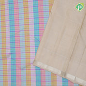 Multi color with silver gold zari checks self gold zari edge border trendy designer silk saree