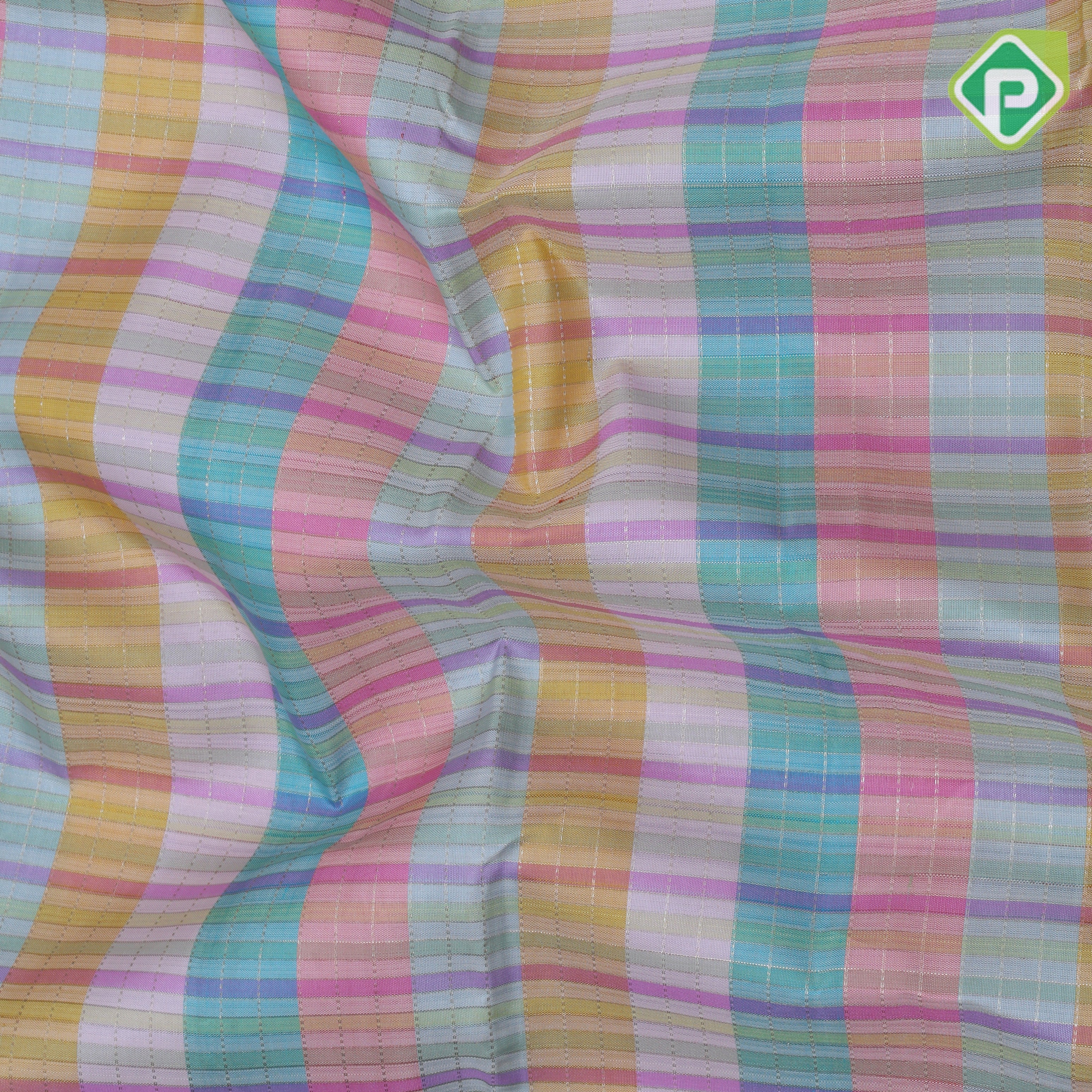Multi color with silver gold zari checks self gold zari edge border trendy designer silk saree