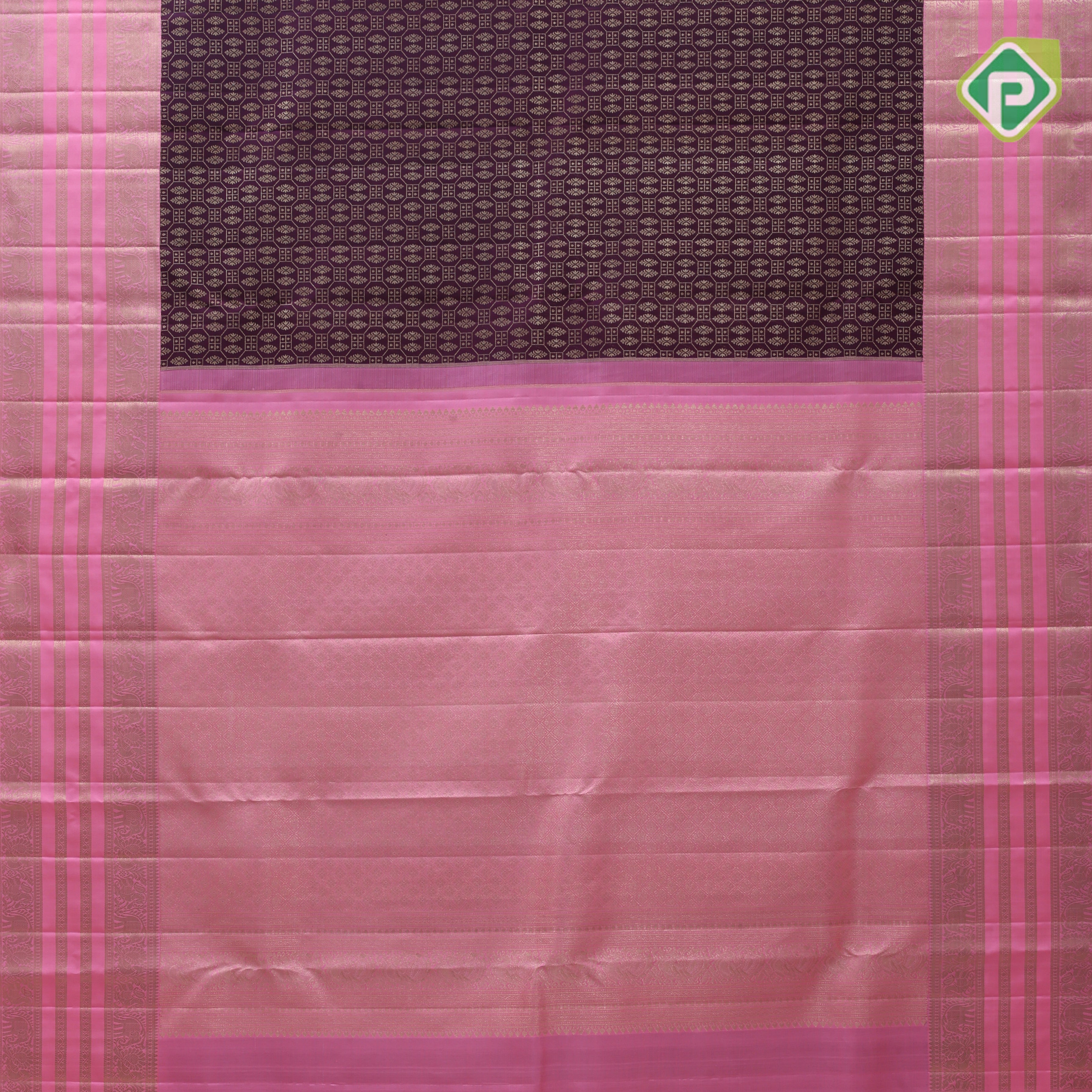 beetroot maroon gold zari grand butta design contrast baby pink gold zari multi lines border grand bridal silk saree