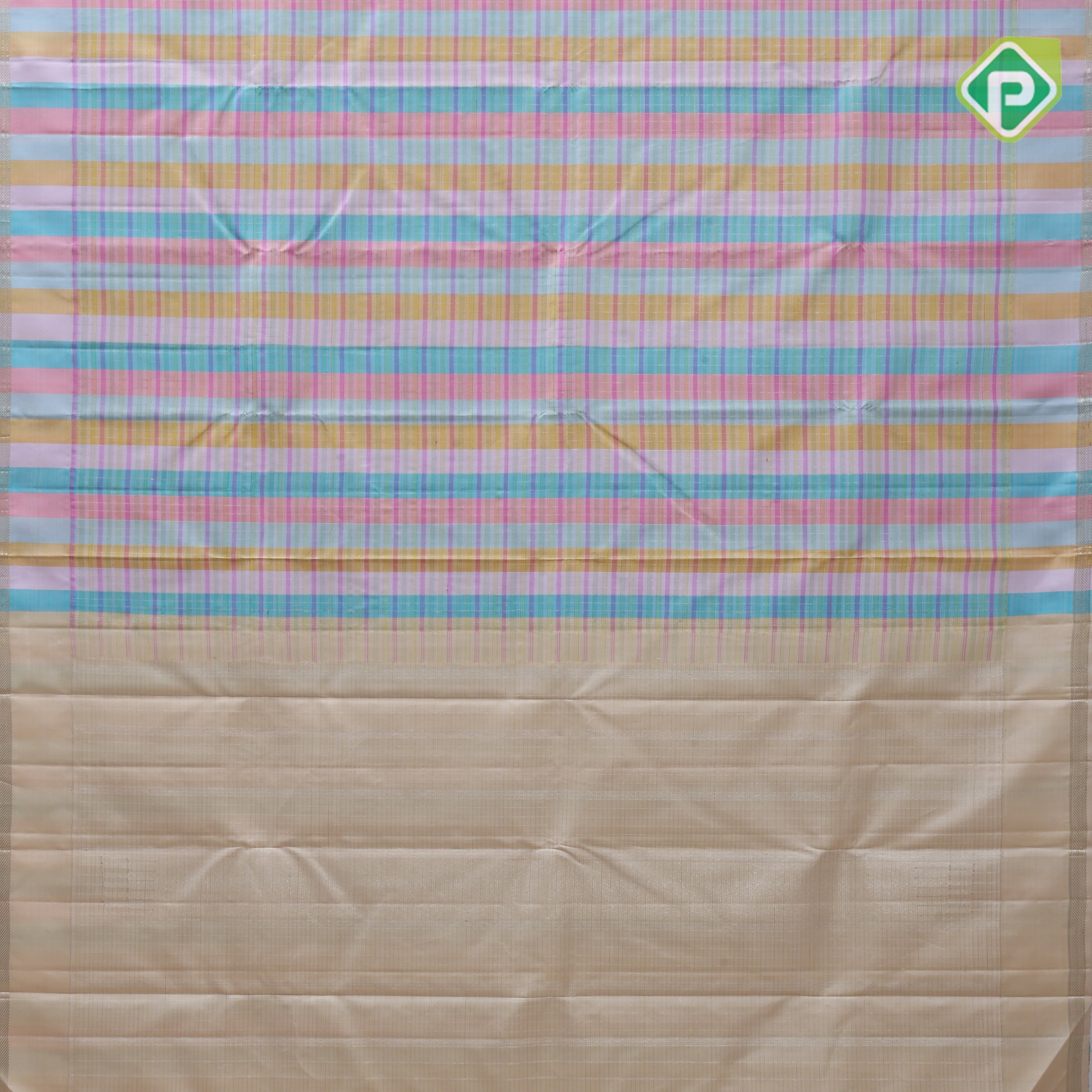 Multi color with silver gold zari checks self gold zari edge border trendy designer silk saree