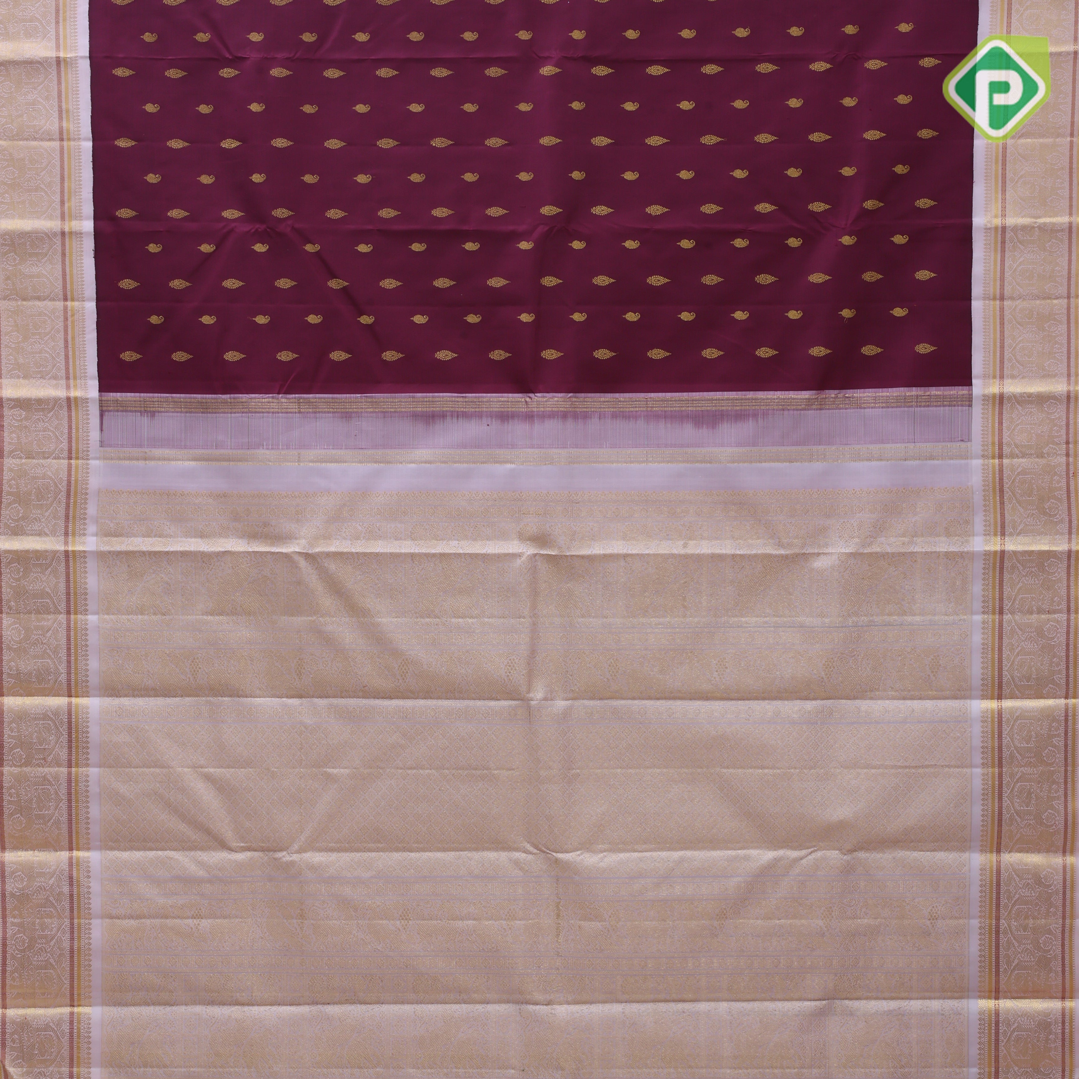 Beetroot pink gold zari mango thilagam butta contrast peach cream ambari design border Traditional silk saree
